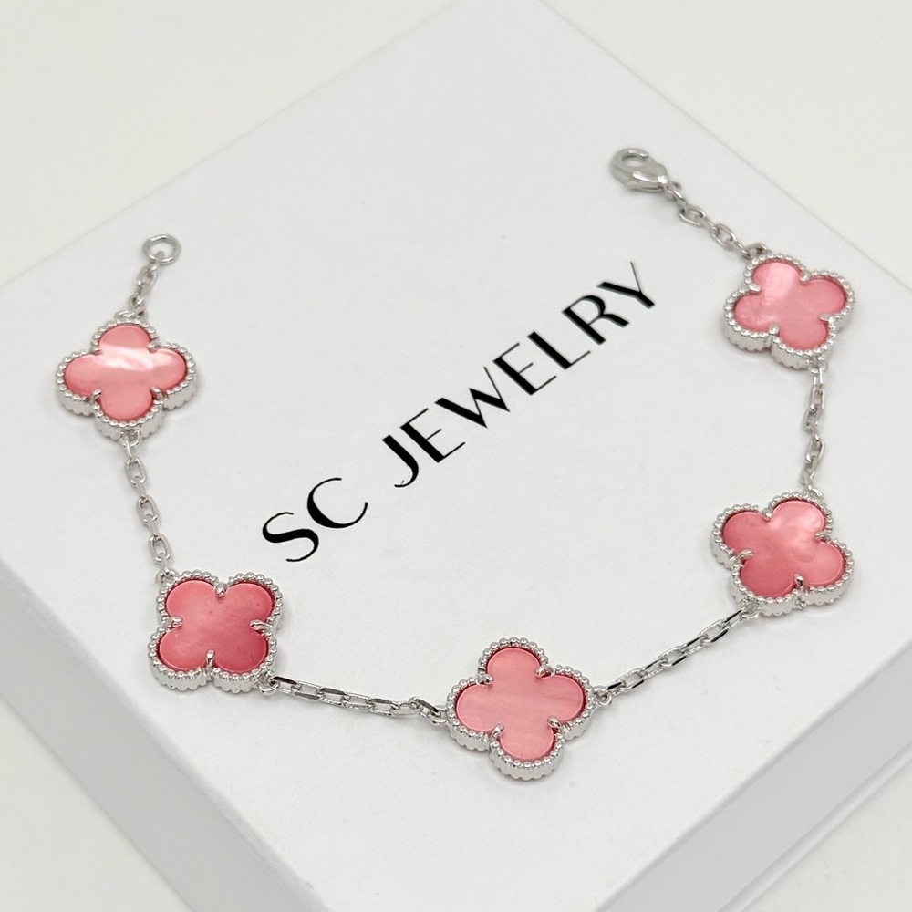 Clover Bracelet | Pink Mother of Pearl Silver | Double Sided